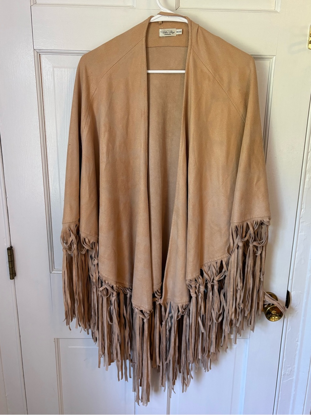 Tasha Polizzi Faux Suede Sierra Shawl Tan Fringe Cape Tied Western Cowboy Poncho